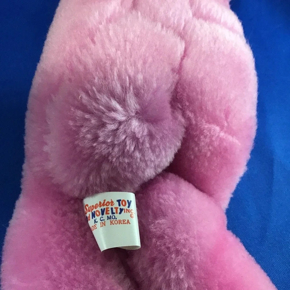 Vtg SUPERIOR TOY & NOVELTY Lounging Pink Bunny Rabbit STUFFED ANIMAL PLUSH 12
